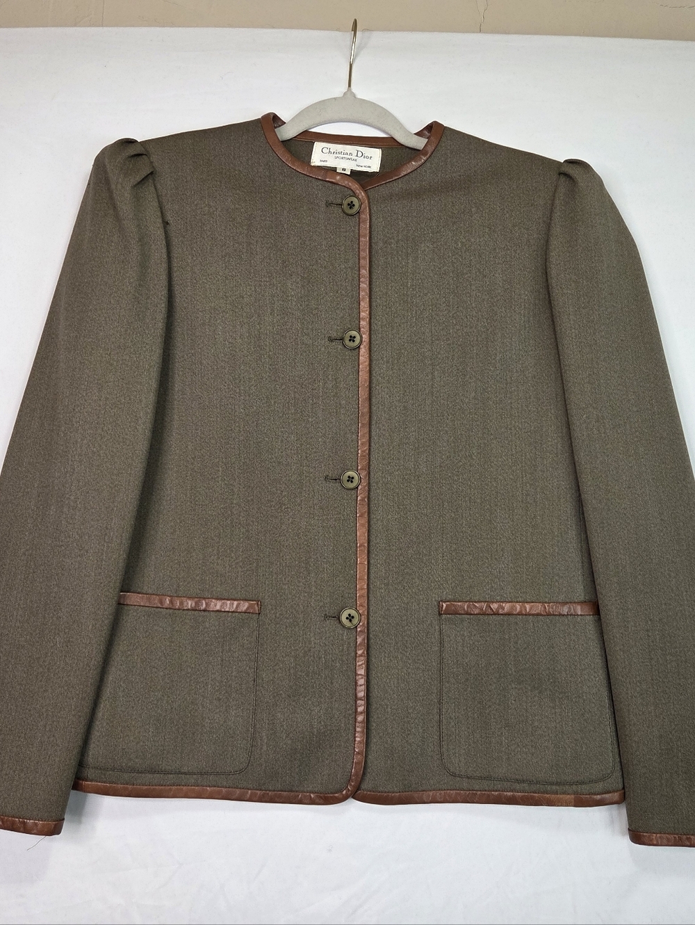 VTG Christian Dior Sportswear Pantsuit Jacket & Pants Leather Trim Size 8 - Picture 5 of 16